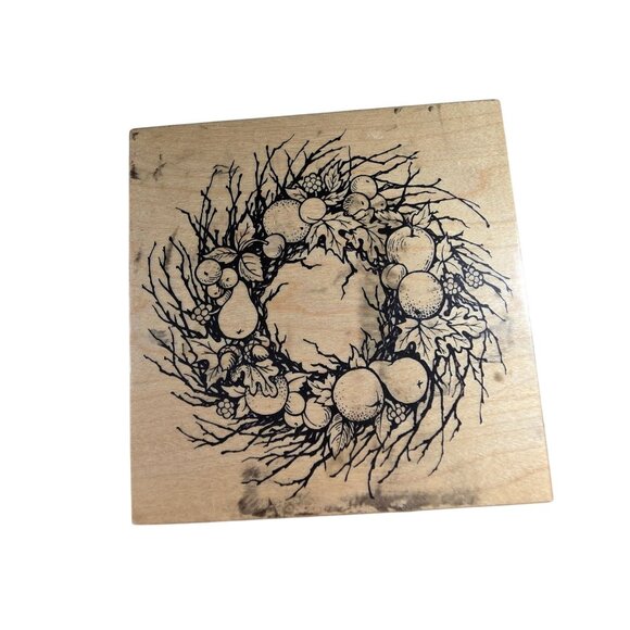 Thanksgiving Wooden Rubber Stamp Set With Pumpkins Wreaths Seasonal Greetings - Picture 3 of 12